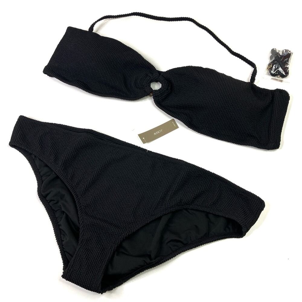 J. Crew Black Textured Bikini Set Textured Hipster Bandeau NWT Womens 3X